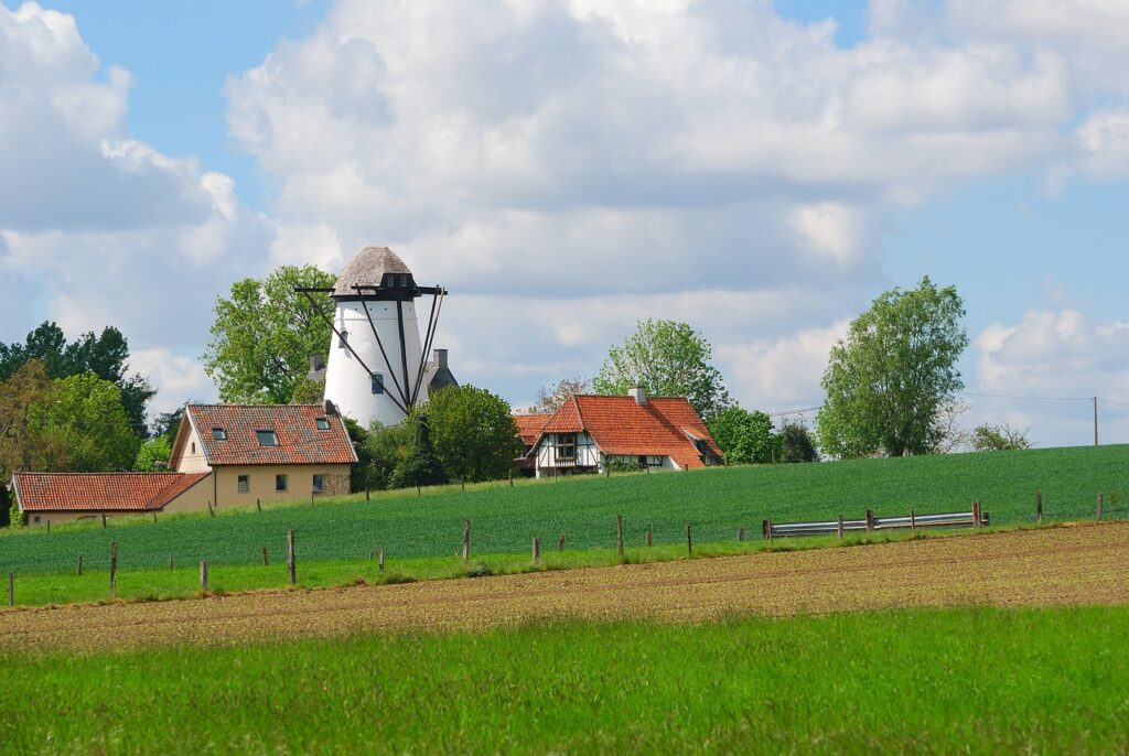 windmill, houses, farm