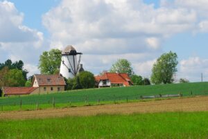 windmill, houses, farm